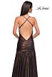 La Femme 32887 Drop Waist Plunging Neck Metallic Dress