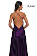 La Femme 32887 Drop Waist Plunging Neck Metallic Dress