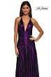 La Femme 32887 Drop Waist Plunging Neck Metallic Dress