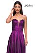 La Femme 32899 Pleated Top High Slit Strapless Dress