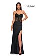 La Femme 32912 Floral Corset Sheer Back Dress