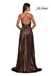 La Femme 32917 Plunging Neckline Criss Cross Back Metallic Dress