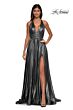 La Femme 32917 Plunging Neckline Criss Cross Back Metallic Dress