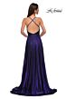 La Femme 32917 Plunging Neckline Criss Cross Back Metallic Dress
