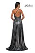 La Femme 32917 Plunging Neckline Criss Cross Back Metallic Dress