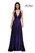 La Femme 32917 Plunging Neckline Criss Cross Back Metallic Dress