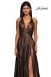 La Femme 32917 Plunging Neckline Criss Cross Back Metallic Dress