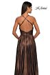 La Femme 32917 Plunging Neckline Criss Cross Back Metallic Dress