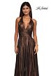 La Femme 32917 Plunging Neckline Criss Cross Back Metallic Dress