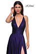 La Femme 32917 Plunging Neckline Criss Cross Back Metallic Dress