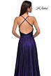 La Femme 32917 Plunging Neckline Criss Cross Back Metallic Dress