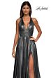 La Femme 32917 Plunging Neckline Criss Cross Back Metallic Dress