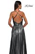 La Femme 32917 Plunging Neckline Criss Cross Back Metallic Dress