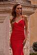 La Femme 32918 Rhinestone Neckline Criss Cross Back Dress