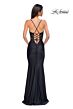 La Femme 32920 Floral Corset Ruched Skirt Lace-Up Dress