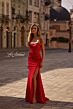 La Femme 32931 Rhinestone Neckline Strapless Lace-Up Dress