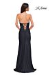 La Femme 32931 Rhinestone Neckline Strapless Lace-Up Dress