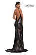 La Femme 32932 Bare Back Ruched Metallic Dress
