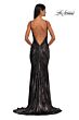 La Femme 32932 Bare Back Ruched Metallic Dress