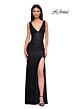 La Femme 32943 Square Back V-Neck Beaded Lace Dress