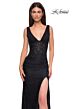 La Femme 32943 Square Back V-Neck Beaded Lace Dress