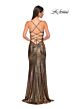 La Femme 32945 Lace-Up Back Ruched Metallic Dress