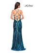 La Femme 32945 Lace-Up Back Ruched Metallic Dress
