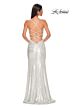 La Femme 32945 Lace-Up Back Ruched Metallic Dress
