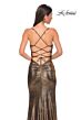 La Femme 32945 Lace-Up Back Ruched Metallic Dress