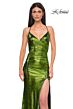 La Femme 32945 Lace-Up Back Ruched Metallic Dress