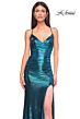 La Femme 32945 Lace-Up Back Ruched Metallic Dress