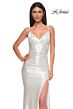 La Femme 32945 Lace-Up Back Ruched Metallic Dress