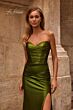 La Femme 32946 Ruched Top Strapless Metallic Dress