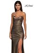 La Femme 32946 Ruched Top Strapless Metallic Dress