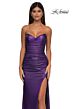 La Femme 32946 Ruched Top Strapless Metallic Dress