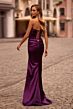 La Femme 32952 Ruched Satin Strapless Lace-Up Dress