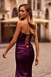 La Femme 32952 Ruched Satin Strapless Lace-Up Dress