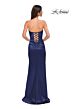 La Femme 32952 Ruched Satin Strapless Lace-Up Dress