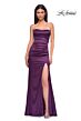 La Femme 32952 Ruched Satin Strapless Lace-Up Dress