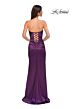 La Femme 32952 Ruched Satin Strapless Lace-Up Dress