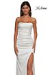 La Femme 32952 Ruched Satin Strapless Lace-Up Dress