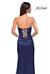 La Femme 32952 Ruched Satin Strapless Lace-Up Dress