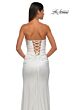 La Femme 32952 Ruched Satin Strapless Lace-Up Dress