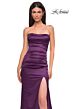 La Femme 32952 Ruched Satin Strapless Lace-Up Dress