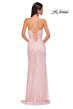 La Femme 32964 Ruched Bodice Lace-Up Metallic Dress