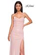 La Femme 32964 Ruched Bodice Lace-Up Metallic Dress