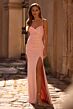 La Femme 32964 Ruched Bodice Lace-Up Metallic Dress
