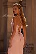 La Femme 32964 Ruched Bodice Lace-Up Metallic Dress