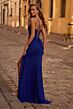 La Femme 32966 Mesh Corset High Slit Lace-Up Dress