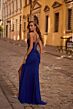 La Femme 32966 Mesh Corset High Slit Lace-Up Dress